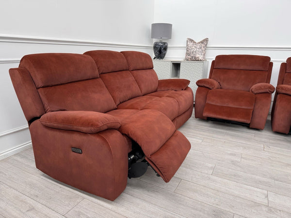 Furniture Village Moreno Burnt Orange Power Recliner 3 Seater And 2x Armchairs15