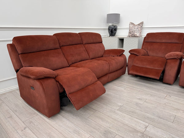Furniture Village Moreno Burnt Orange Power Recliner 3 Seater And 2x Armchairs11