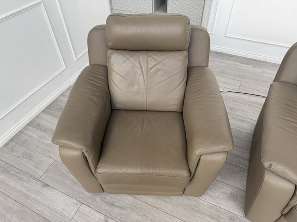 Nicoletti Lucano Dark Taupe 2 Seater Leather Sofa Set 2x Power Recliner Armchair11