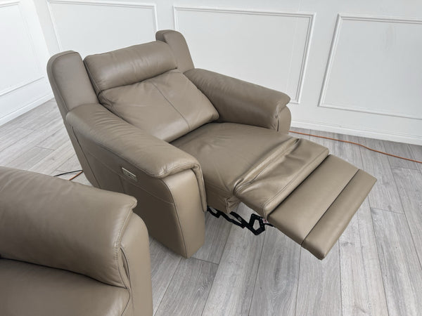Nicoletti Lucano Dark Taupe 2 Seater Leather Sofa Set 2x Power Recliner Armchair12