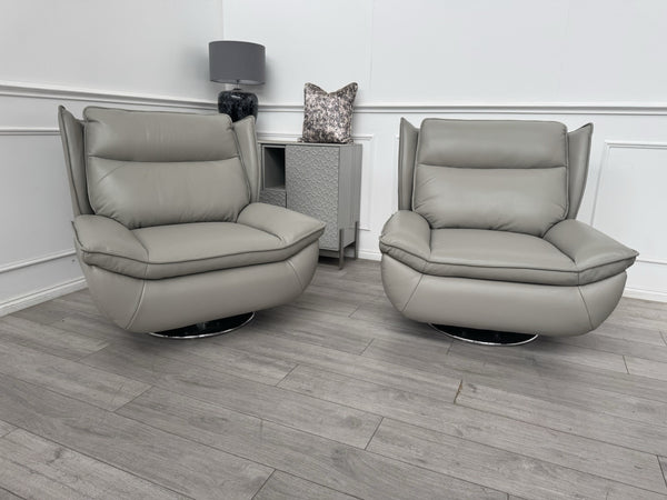 Furniture Village 2x Vinny Grey Leather Swivel Armchair7