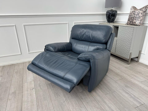 Furniture Village Link Blue Leather Power Recliner Armchair + Headrest + Rocking0