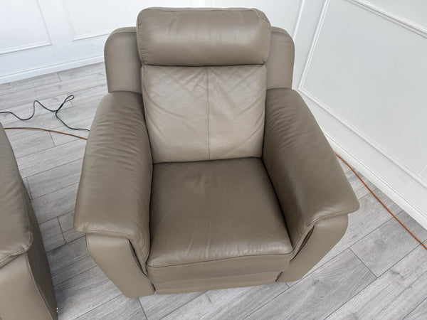 Nicoletti Lucano Dark Taupe 2 Seater Leather Sofa Set 2x Power Recliner Armchair8