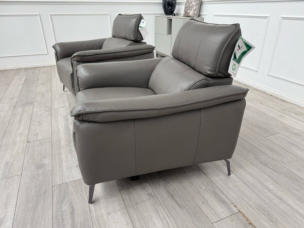 Furniture Village Jude Grey Leather 2x Armchair Power Recliner Sofa Set21