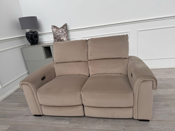 Furniture Village Nixon Beige/Mink Velvet Fabric 2 Seater Power Recliner Sofa3