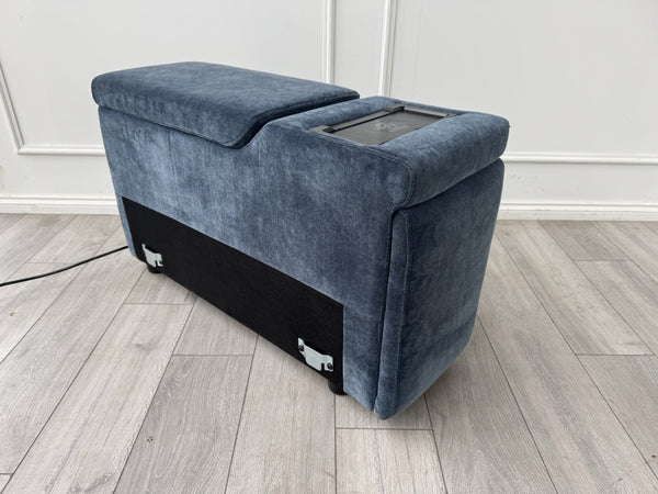 Sofology Plaza Console Chenille Denim Blue Cup Holders Wireless Charging Socket0