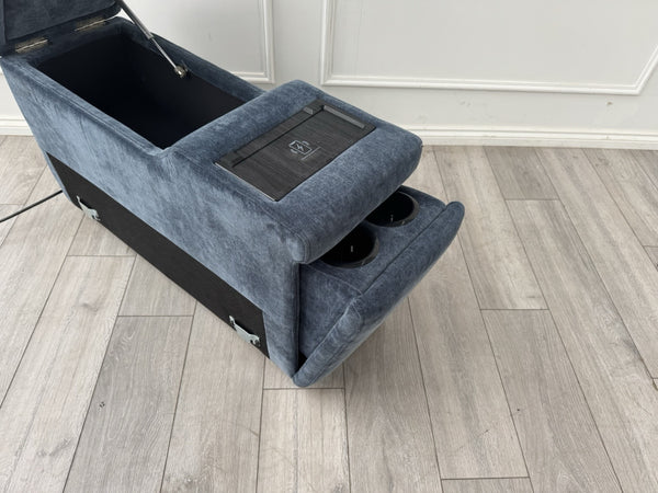 Sofology Plaza Console Chenille Denim Blue Cup Holders Wireless Charging Socket5