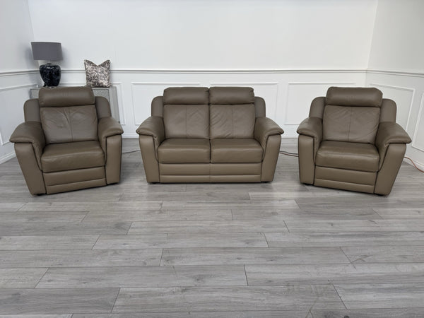 Nicoletti Lucano Dark Taupe 2 Seater Leather Sofa Set 2x Power Recliner Armchair6