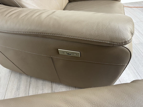 Nicoletti Lucano Dark Taupe 2 Seater Leather Sofa Set 2x Power Recliner Armchair22