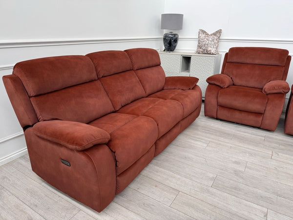 Furniture Village Moreno Burnt Orange Power Recliner 3 Seater And 2x Armchairs19