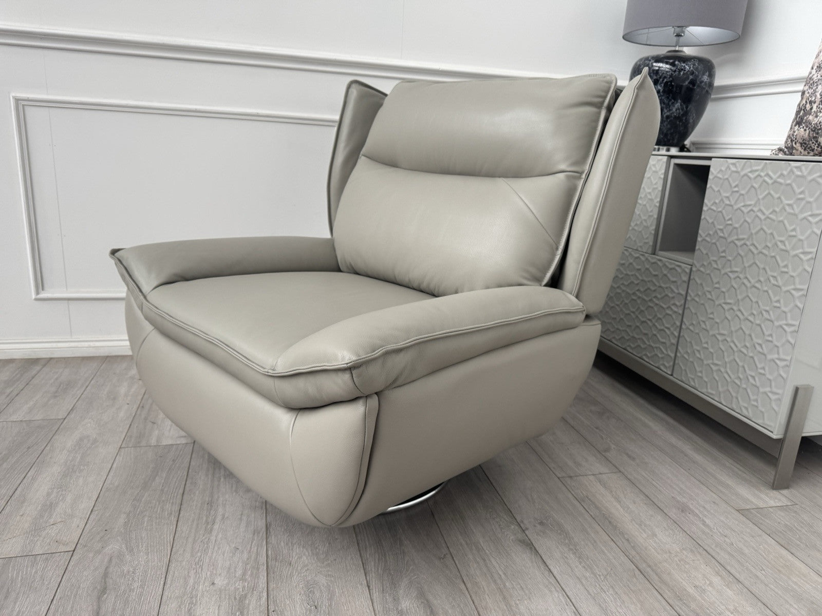 Furniture Village Vinny Grey Leather Swivel Armchair0