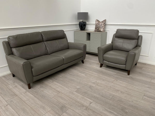 Furniture Village Zen Grey Leather 3 Seater + Power Recliner Armchair Sofa Set13