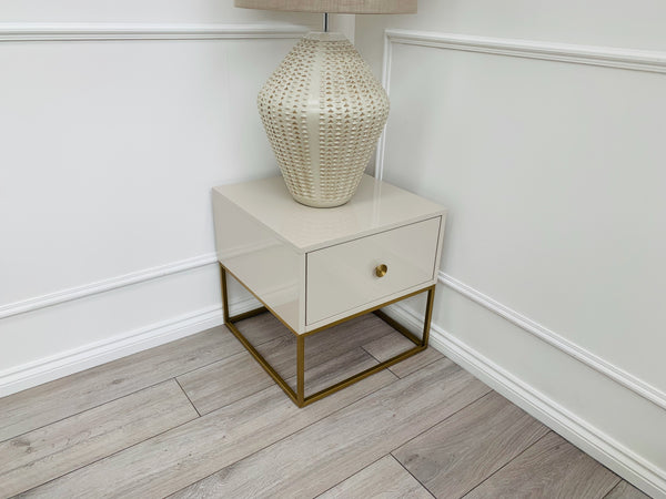 Designer Fosse End/Side Table - High Gloss Taupe/Golden Legs