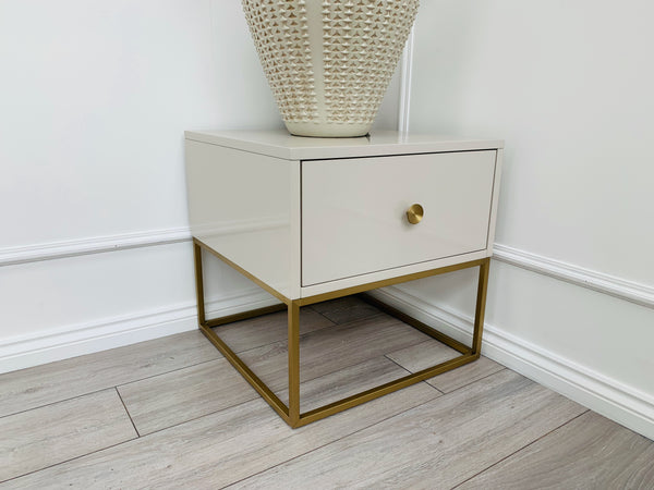 Designer Fosse End/Side Table - High Gloss Taupe/Golden Legs