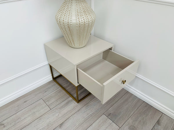 Designer Fosse End/Side Table - High Gloss Taupe/Golden Legs