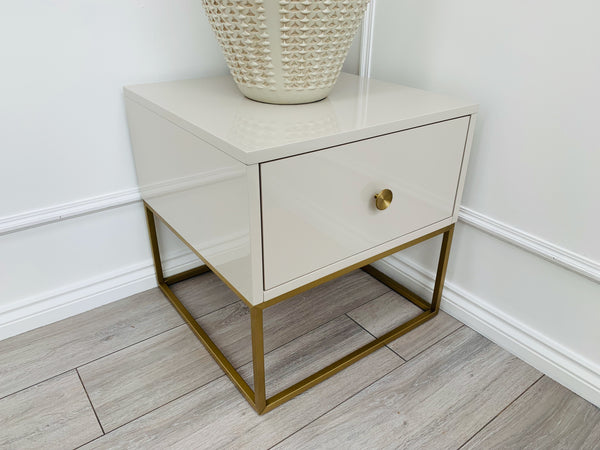 Designer Fosse End/Side Table - High Gloss Taupe/Golden Legs