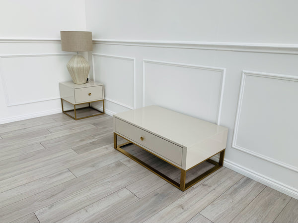 Designer Fosse End/Side Table - High Gloss Taupe/Golden Legs