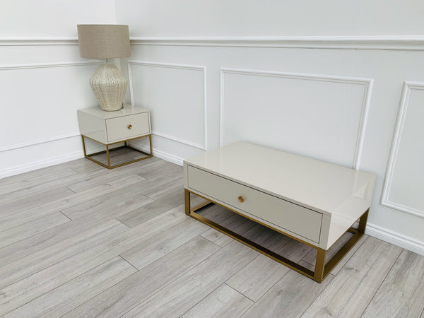 Designer Fosse End/Side Table - High Gloss Taupe/Golden Legs