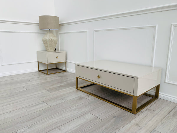 Designer Fosse End/Side Table - High Gloss Taupe/Golden Legs