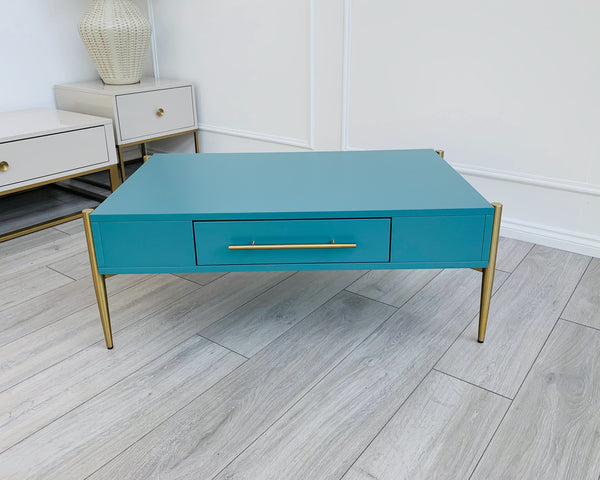 Designer Kitty Coffee Table - Matt Teal/Golden Legs