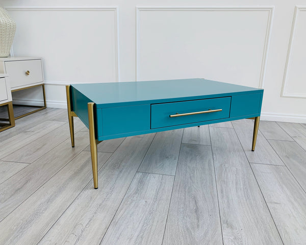 Designer Kitty Coffee Table - Matt Teal/Golden Legs