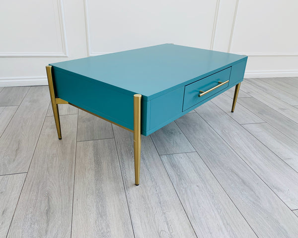 Designer Kitty Coffee Table - Matt Teal/Golden Legs