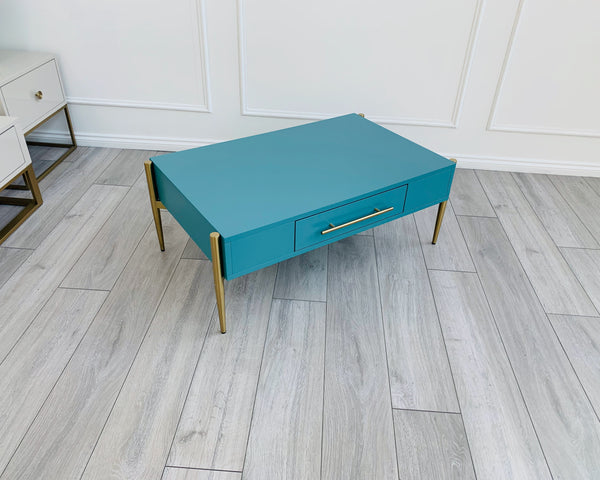 Designer Kitty Coffee Table - Matt Teal/Golden Legs