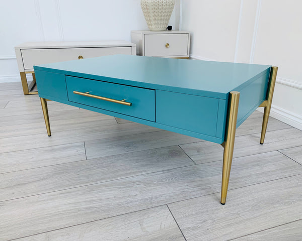 Designer Kitty Coffee Table - Matt Teal/Golden Legs