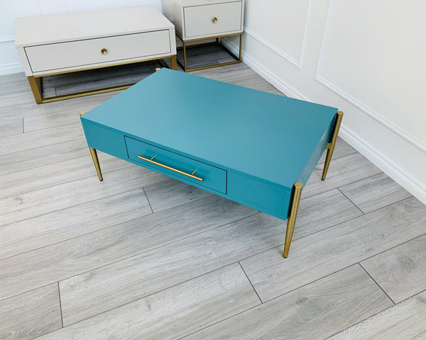 Designer Kitty Coffee Table - Matt Teal/Golden Legs