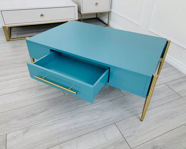 Designer Kitty Coffee Table - Matt Teal/Golden Legs