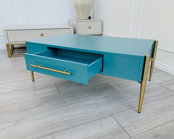 Designer Kitty Coffee Table - Matt Teal/Golden Legs