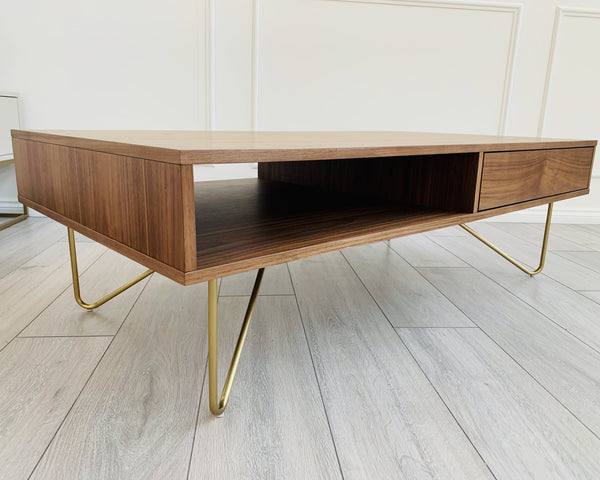 Designer Lottie Coffee Table - Natural Walnut/Golden Legs