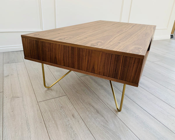 Designer Lottie Coffee Table - Natural Walnut/Golden Legs