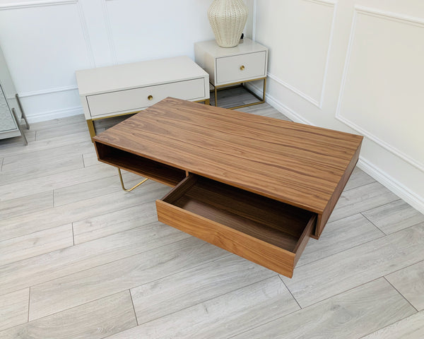 Designer Lottie Coffee Table - Natural Walnut/Golden Legs