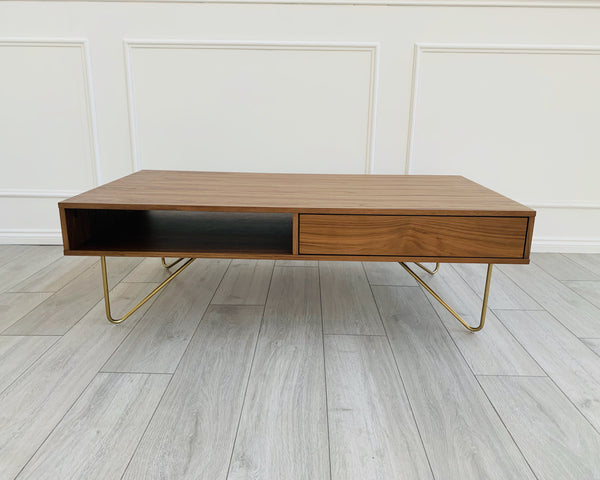 Designer Lottie Coffee Table - Natural Walnut/Golden Legs