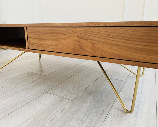 Designer Lottie Coffee Table - Natural Walnut/Golden Legs