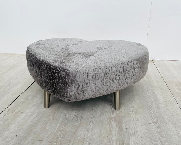 'Majesty' Silver Chenille Fabric Heart Shaped Footstool