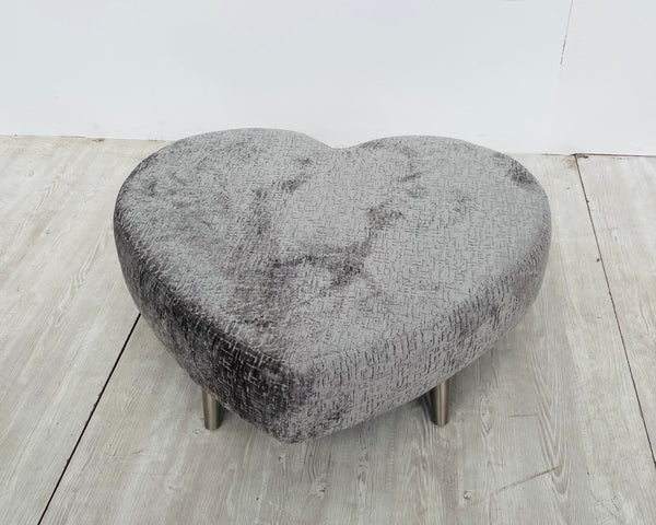 'Majesty' Silver Chenille Fabric Heart Shaped Footstool