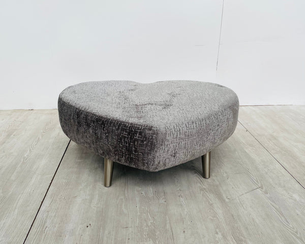 'Majesty' Silver Chenille Fabric Heart Shaped Footstool