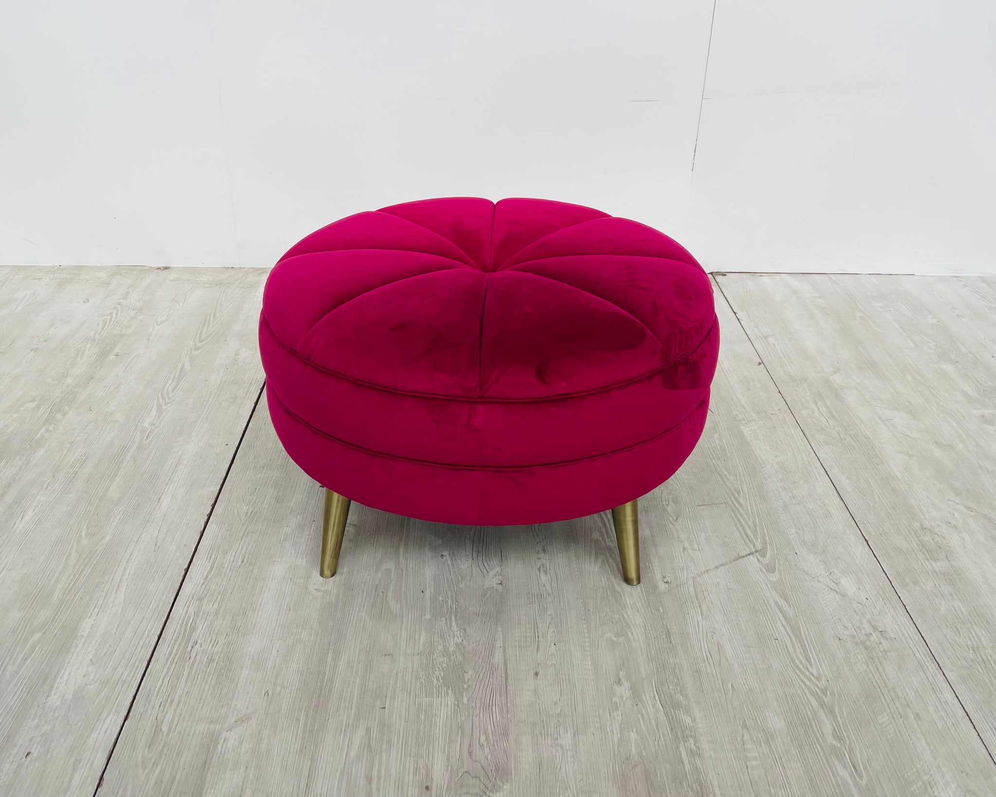 'PEBBLES' Ruby Velvet Fabric Round Footstool