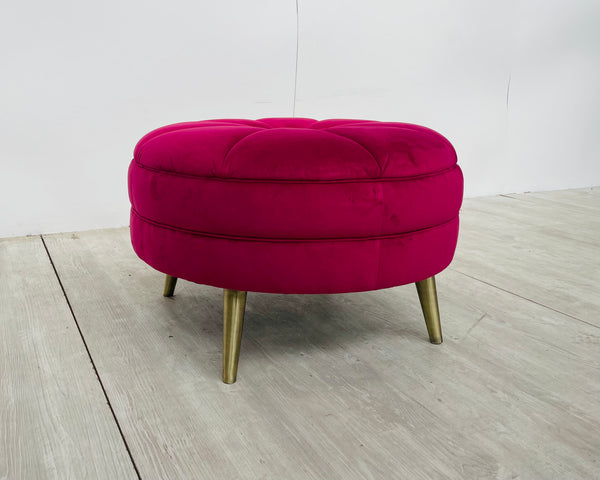 'PEBBLES' Ruby Velvet Fabric Round Footstool