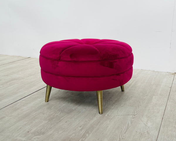 'PEBBLES' Ruby Velvet Fabric Round Footstool