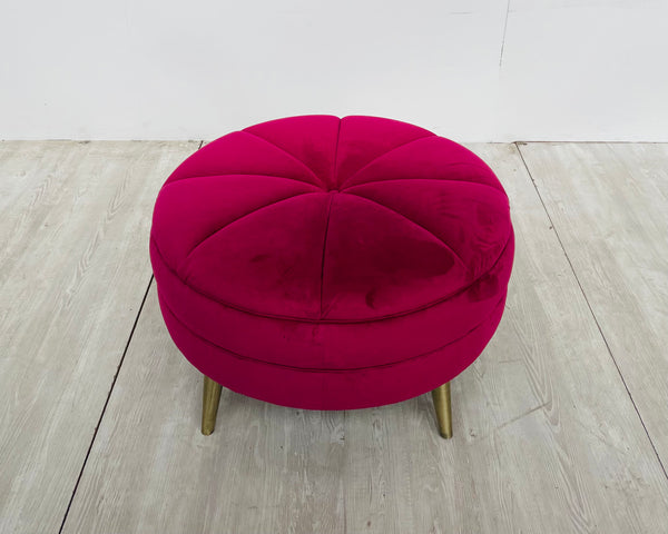 'PEBBLES' Ruby Velvet Fabric Round Footstool