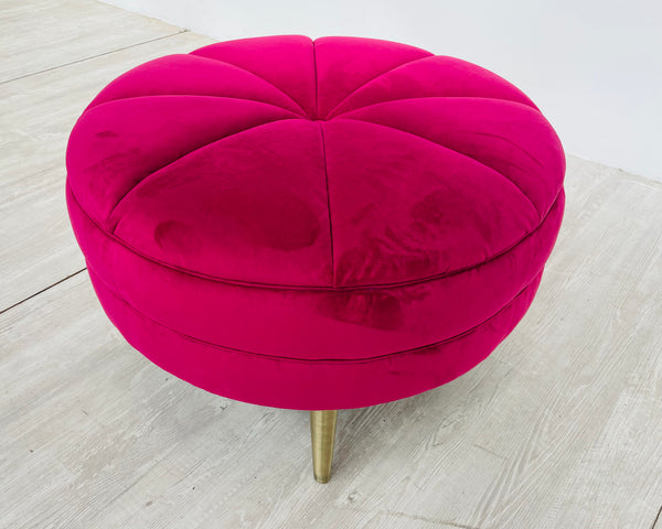 'PEBBLES' Ruby Velvet Fabric Round Footstool