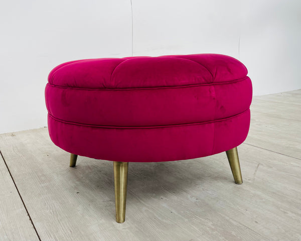 'PEBBLES' Ruby Velvet Fabric Round Footstool